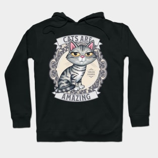 Cute Gray Tabby Kitty Cat on Design with Silver Cats are Amazing Hoodie